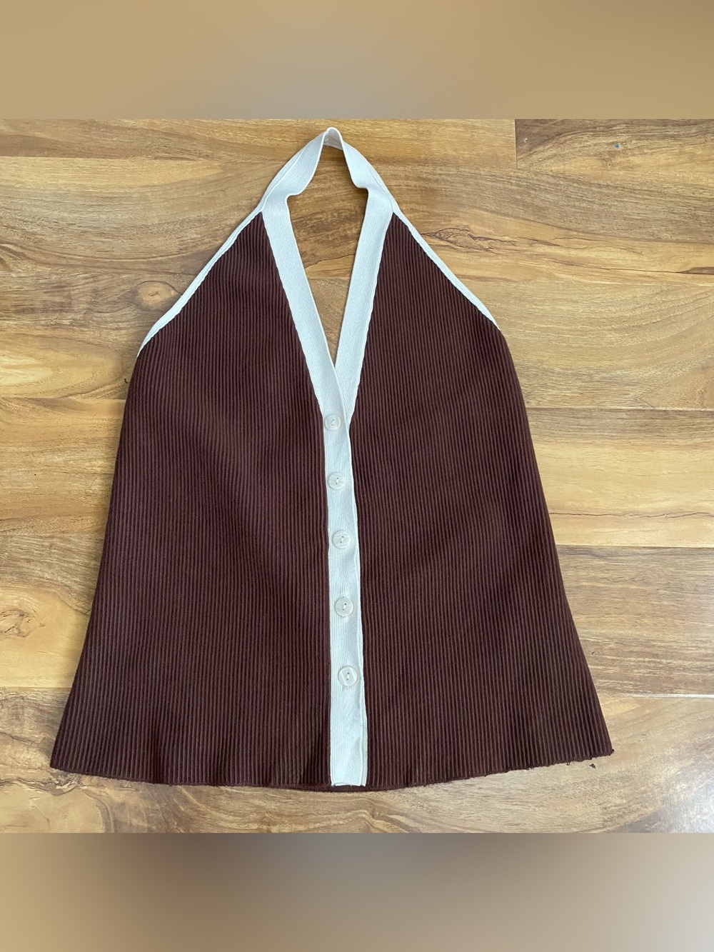 Abercrombie & Fitch Brown Ribbed Knit Sweater Vest Halter Button Down Cream Y2K - Picture 8 of 12